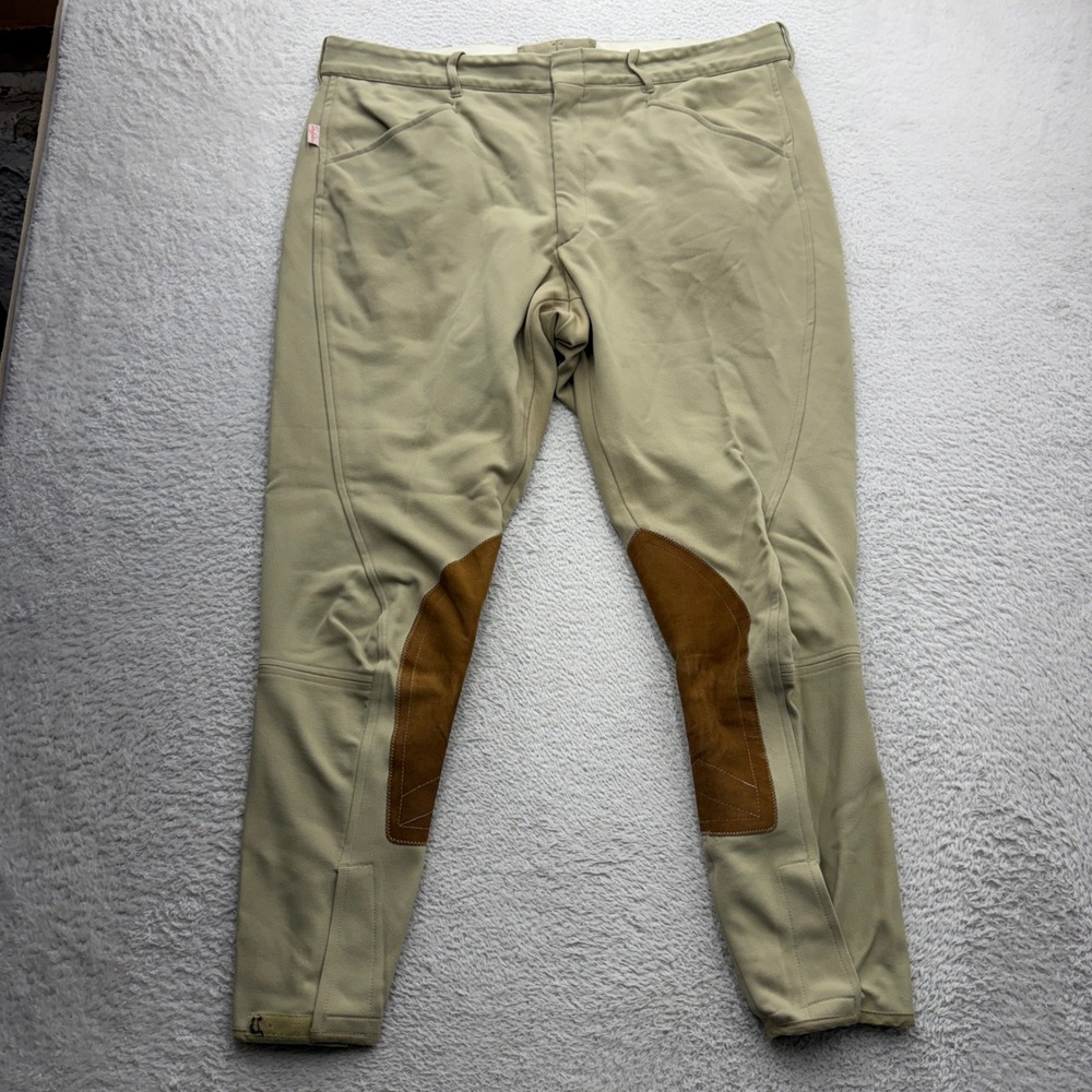 The Tailored Sportsman Mens English Riding Breeches Tan Knee Patch Pants Size 38